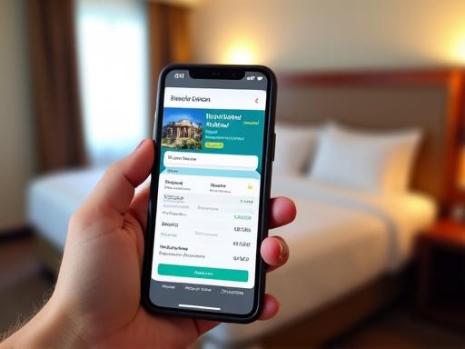 Interface de um motor de reservas em um smartphone, mostrando a facilidade de uso.